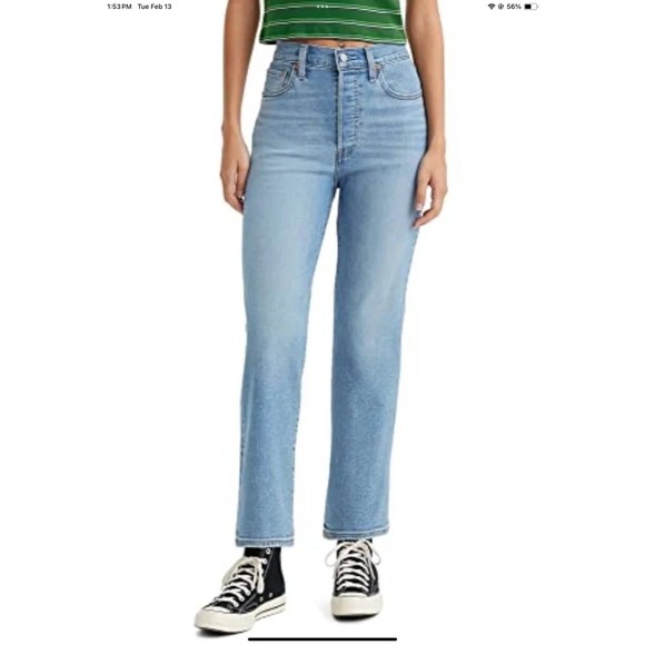 Levi's Women's Ribcage Straight Ankle Jeans Light Wash Blue 32 x 27 New With Tag - Picture 1 of 11